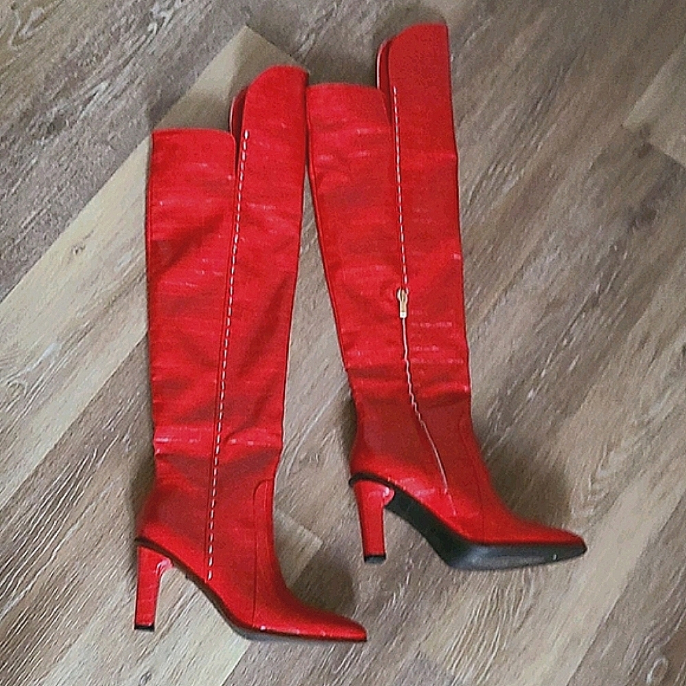 Red Over the Knee Thigh Boots